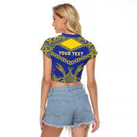 Personalised Niue The Rock Of Polynesia Raglan Cropped T Shirt Peniamina Gospel Day Blue Version