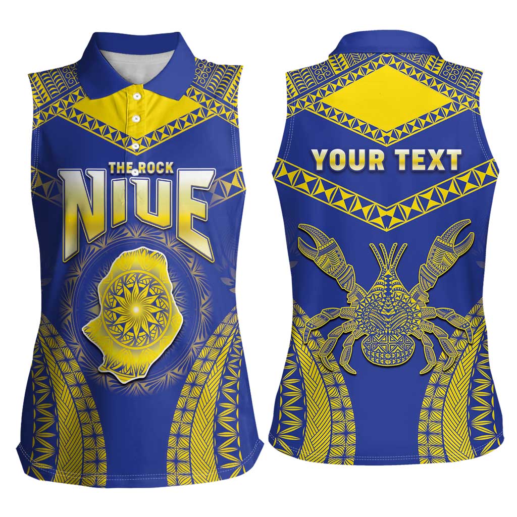 Personalised Niue The Rock Of Polynesia Women Sleeveless Polo Shirt Peniamina Gospel Day Blue Version