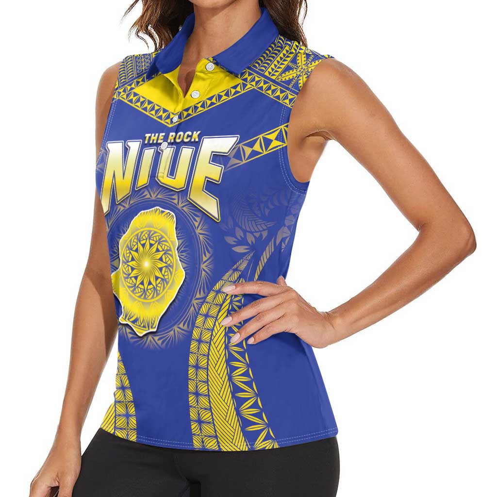 Personalised Niue The Rock Of Polynesia Women Sleeveless Polo Shirt Peniamina Gospel Day Blue Version