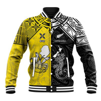 Custom New Zealand Maori And Niue Hiapo Baseball Jacket Lizard And Coconut Crab Together LT05 Unisex Yellow - Polynesian Pride