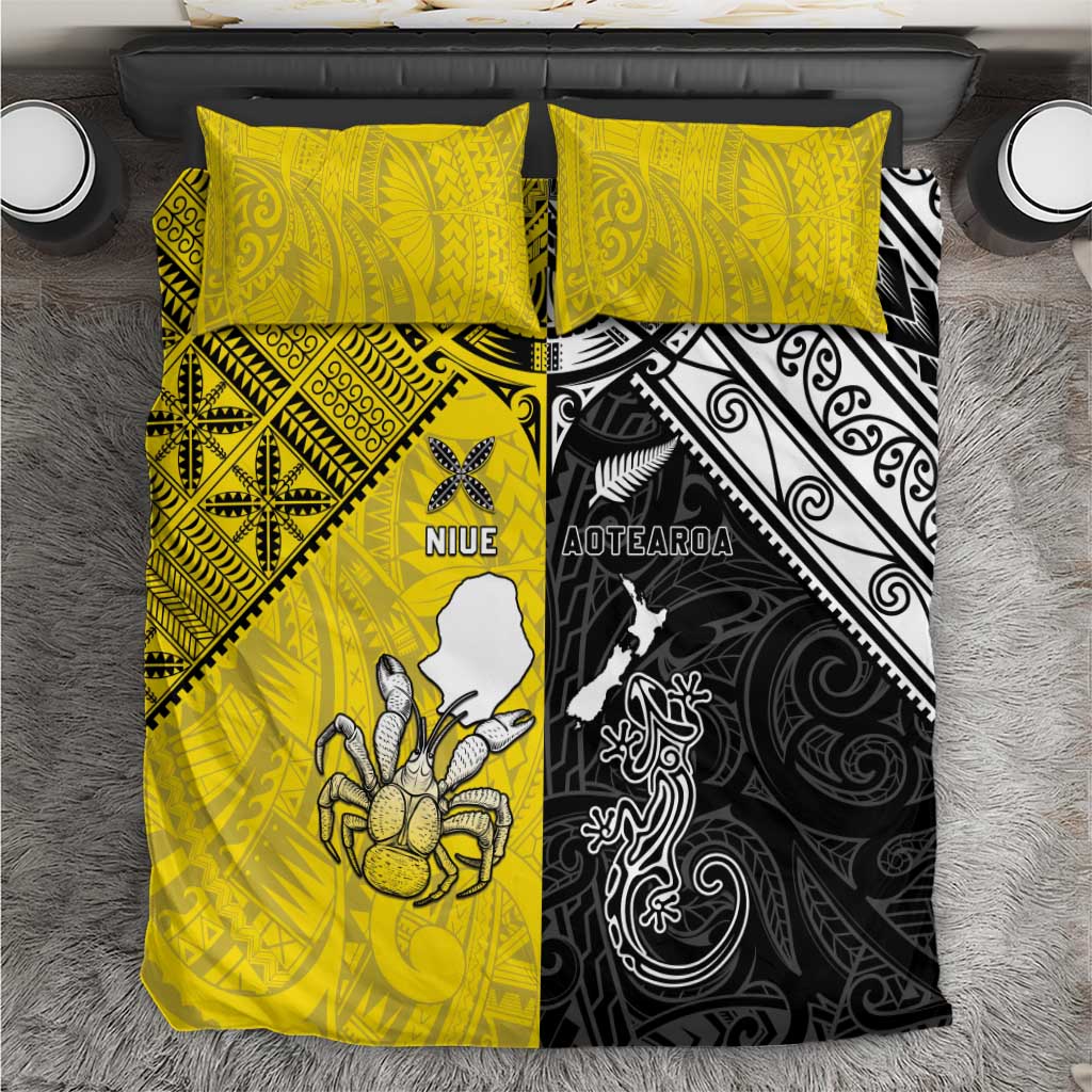 New Zealand Maori And Niue Hiapo Bedding Set Lizard And Coconut Crab Together