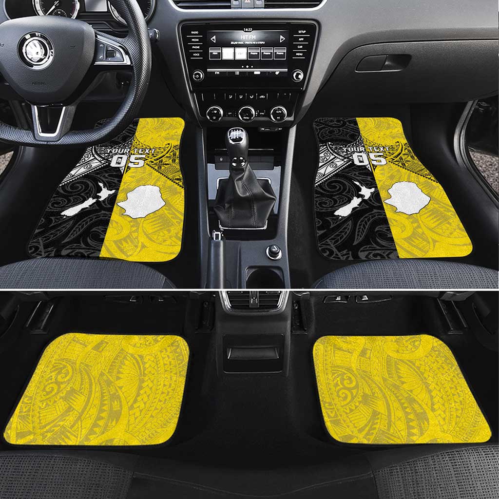 New Zealand Maori And Niue Hiapo Car Mats Lizard And Coconut Crab Together LT05 Set 4pcs Yellow - Polynesian Pride