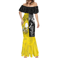 Custom New Zealand Maori And Niue Hiapo Mermaid Dress Lizard And Coconut Crab Together