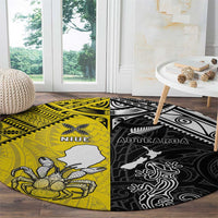 New Zealand Maori And Niue Hiapo Round Carpet Lizard And Coconut Crab Together