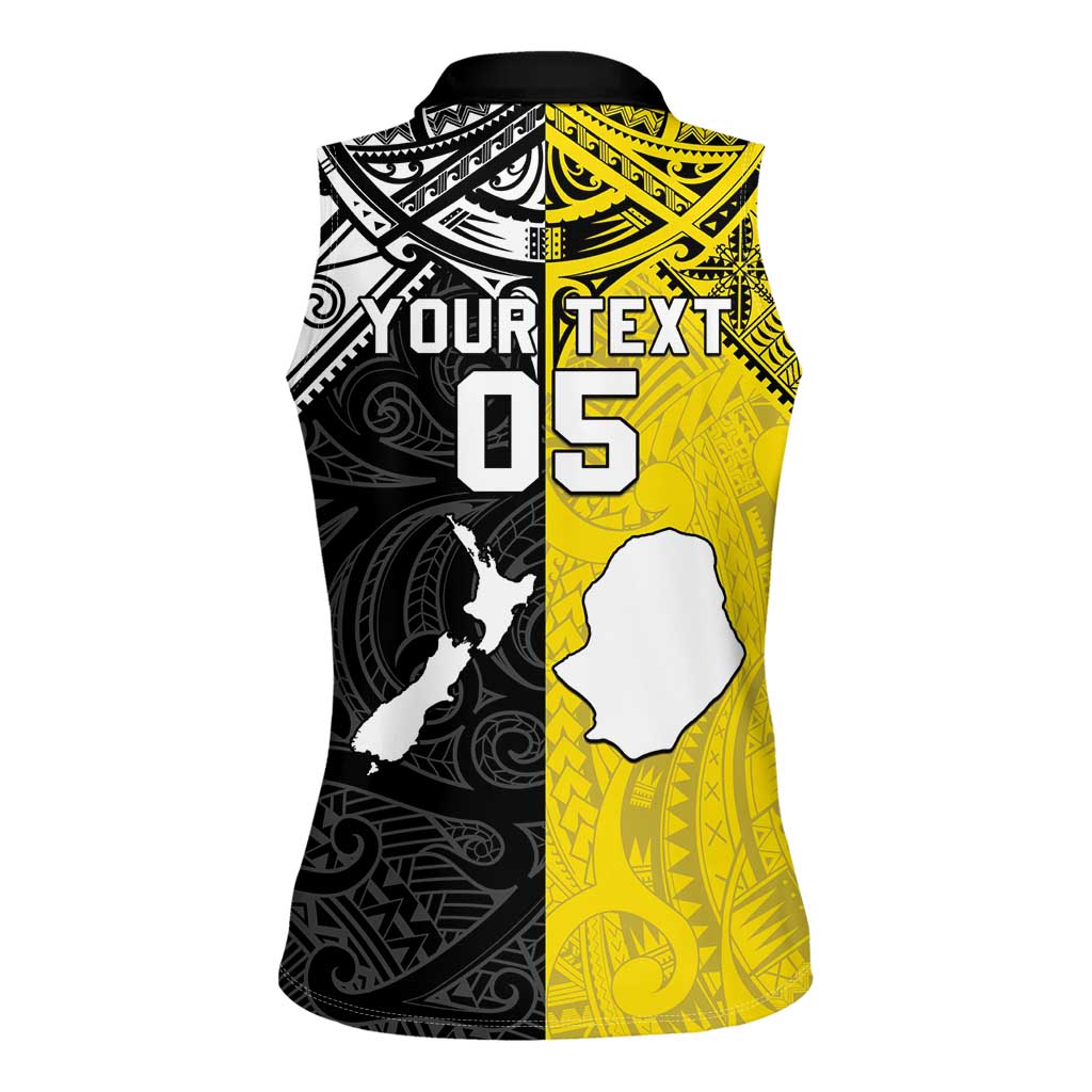 Custom New Zealand Maori And Niue Hiapo Women Sleeveless Polo Shirt Lizard And Coconut Crab Together