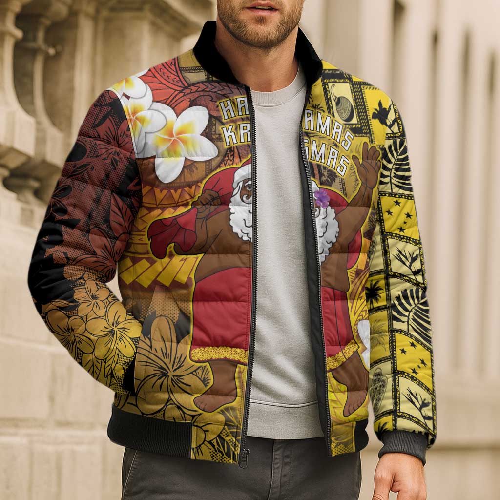 Papua New Guinea Retro Christmas Bomber Puffer Jacket Hamamas Krismas - Polynesian Pride