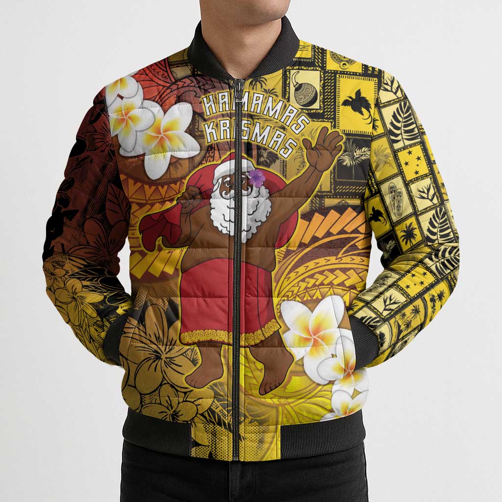 Papua New Guinea Retro Christmas Bomber Puffer Jacket Hamamas Krismas - Polynesian Pride