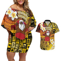 Papua New Guinea Retro Christmas Couples Matching Off Shoulder Short Dress and Hawaiian Shirt Hamamas Krismas - Polynesian Pride