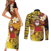 Papua New Guinea Retro Christmas Couples Matching Short Sleeve Bodycon Dress and Long Sleeve Button Shirt Hamamas Krismas - Polynesian Pride