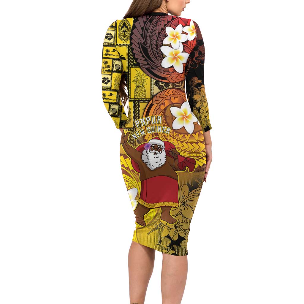 Papua New Guinea Retro Christmas Family Matching Long Sleeve Bodycon Dress and Hawaiian Shirt Hamamas Krismas - Polynesian Pride