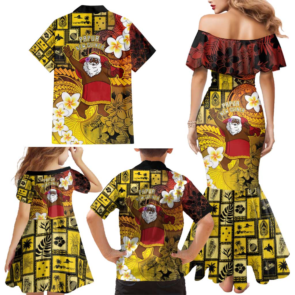 Papua New Guinea Retro Christmas Family Matching Mermaid Dress and Hawaiian Shirt Hamamas Krismas - Polynesian Pride