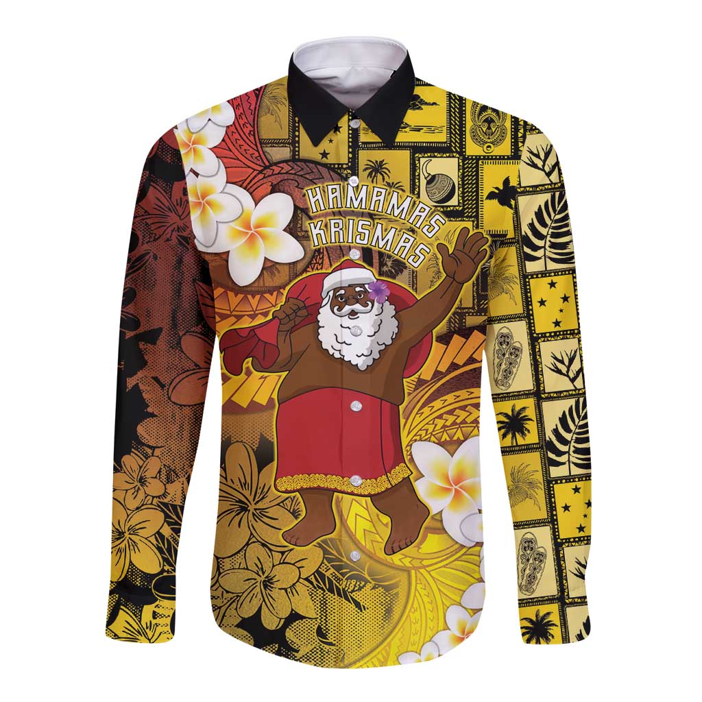 Papua New Guinea Retro Christmas Long Sleeve Button Shirt Hamamas Krismas - Polynesian Pride