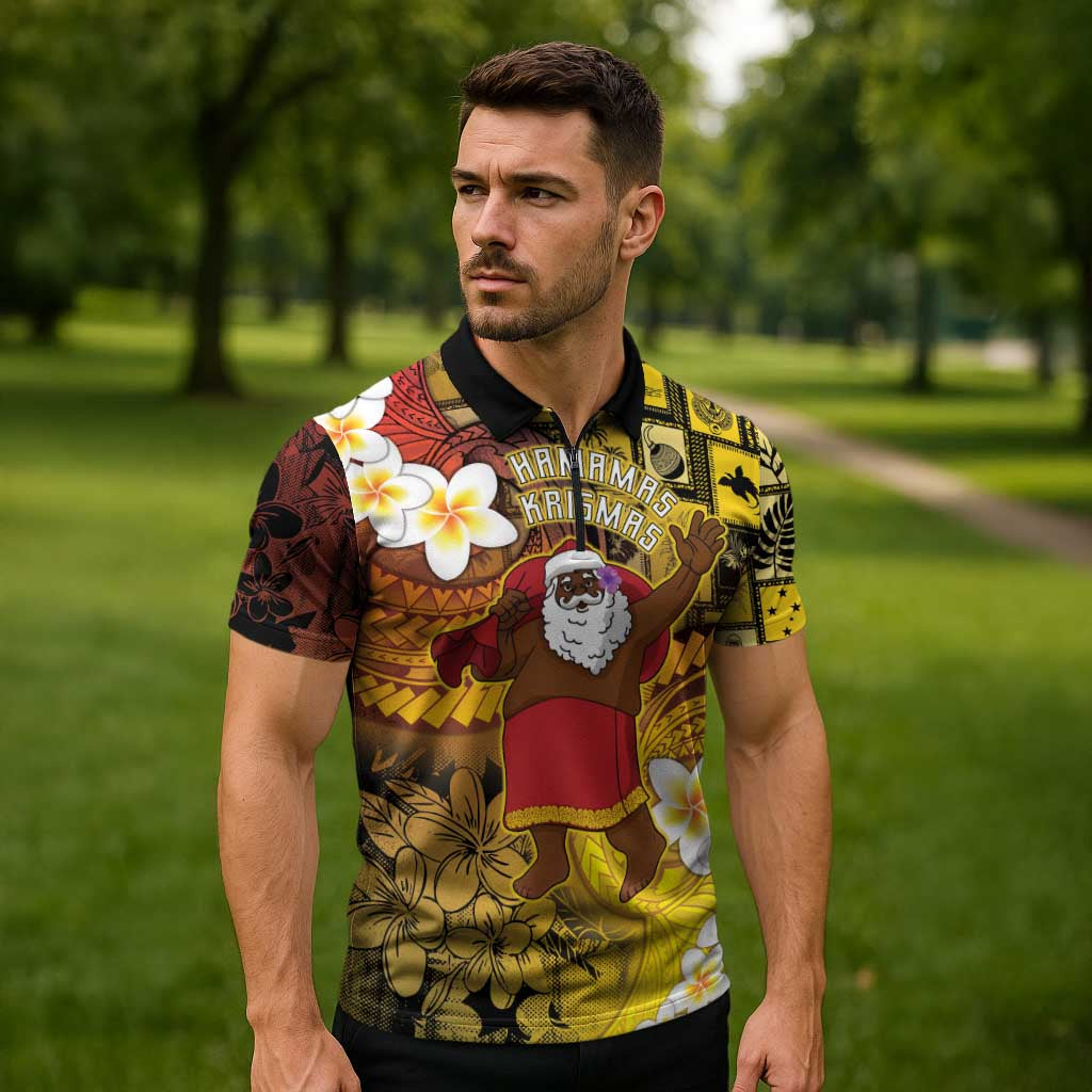 Papua New Guinea Retro Christmas Zipper Polo Shirt Hamamas Krismas - Polynesian Pride