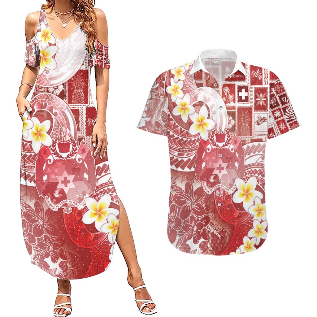 Tonga Christmas Couples Matching Summer Maxi Dress and Hawaiian Shirt Kilisimasi Fiefia Retro Style Red - Polynesian Pride