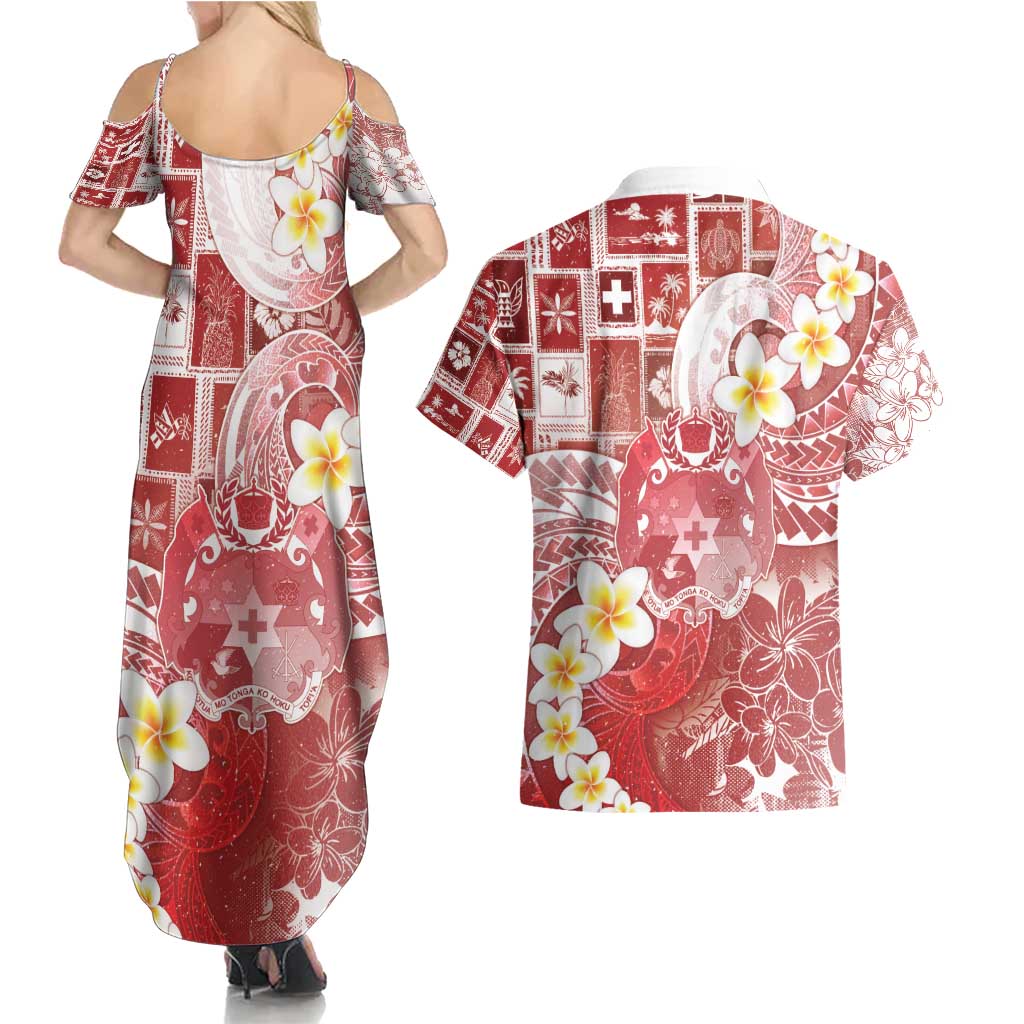 Tonga Christmas Couples Matching Summer Maxi Dress and Hawaiian Shirt Kilisimasi Fiefia Retro Style Red - Polynesian Pride