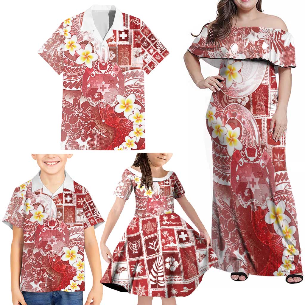 Tonga Christmas Family Matching Off Shoulder Maxi Dress and Hawaiian Shirt Kilisimasi Fiefia Retro Style Red - Polynesian Pride