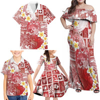 Tonga Christmas Family Matching Off Shoulder Maxi Dress and Hawaiian Shirt Kilisimasi Fiefia Retro Style Red - Polynesian Pride