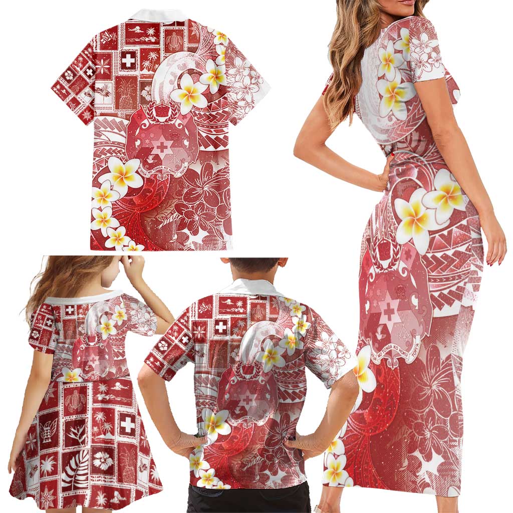 Tonga Christmas Family Matching Short Sleeve Bodycon Dress and Hawaiian Shirt Kilisimasi Fiefia Retro Style Red - Polynesian Pride