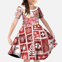 Tonga Christmas Kid Short Sleeve Dress Kilisimasi Fiefia Retro Style Red - Polynesian Pride