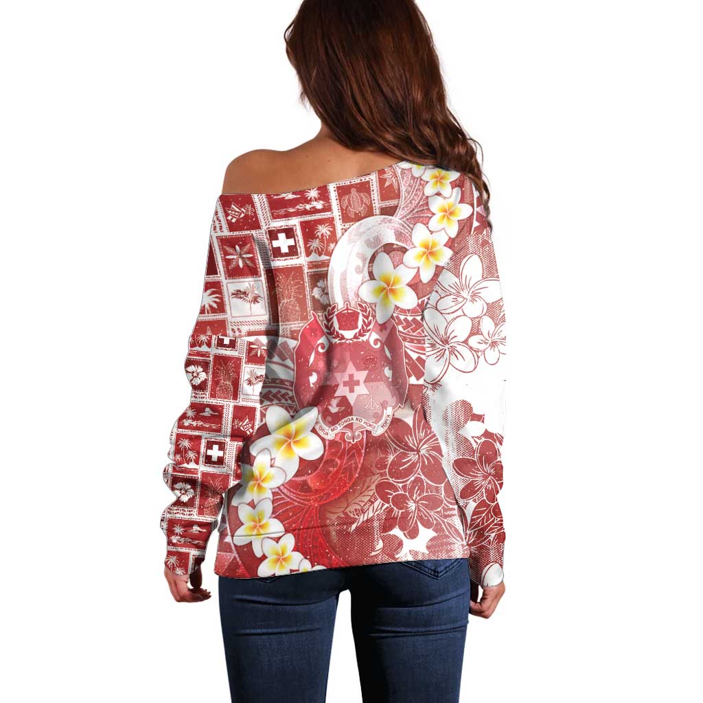 Tonga Christmas Off Shoulder Sweater Kilisimasi Fiefia Retro Style Red - Polynesian Pride