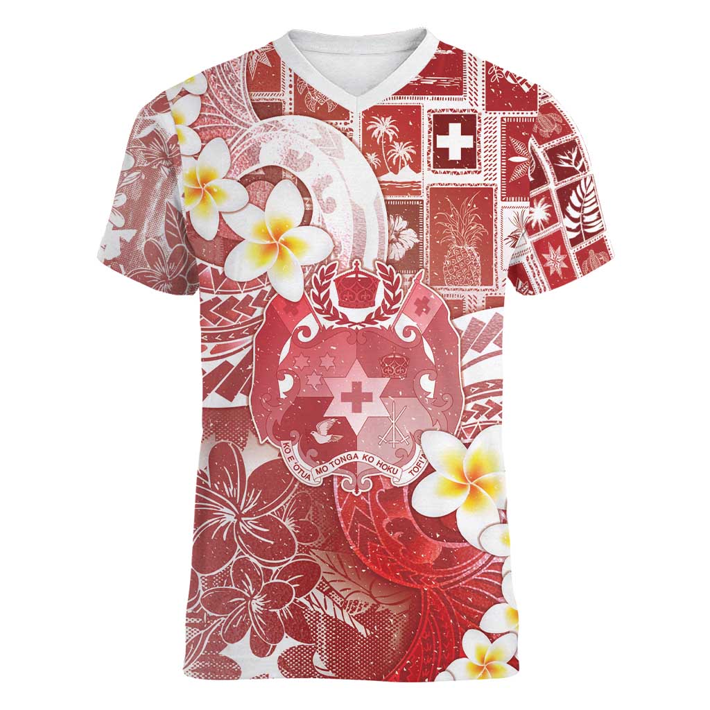 Tonga Christmas Women V-Neck T-Shirt Kilisimasi Fiefia Retro Style Red - Polynesian Pride