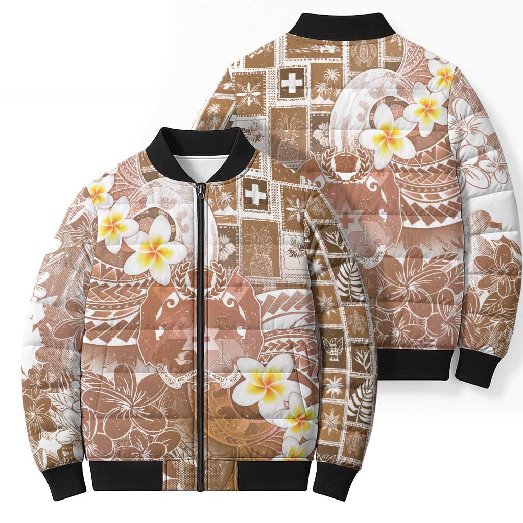 Tonga Christmas Bomber Puffer Jacket Kilisimasi Fiefia Retro Style Brown - Polynesian Pride