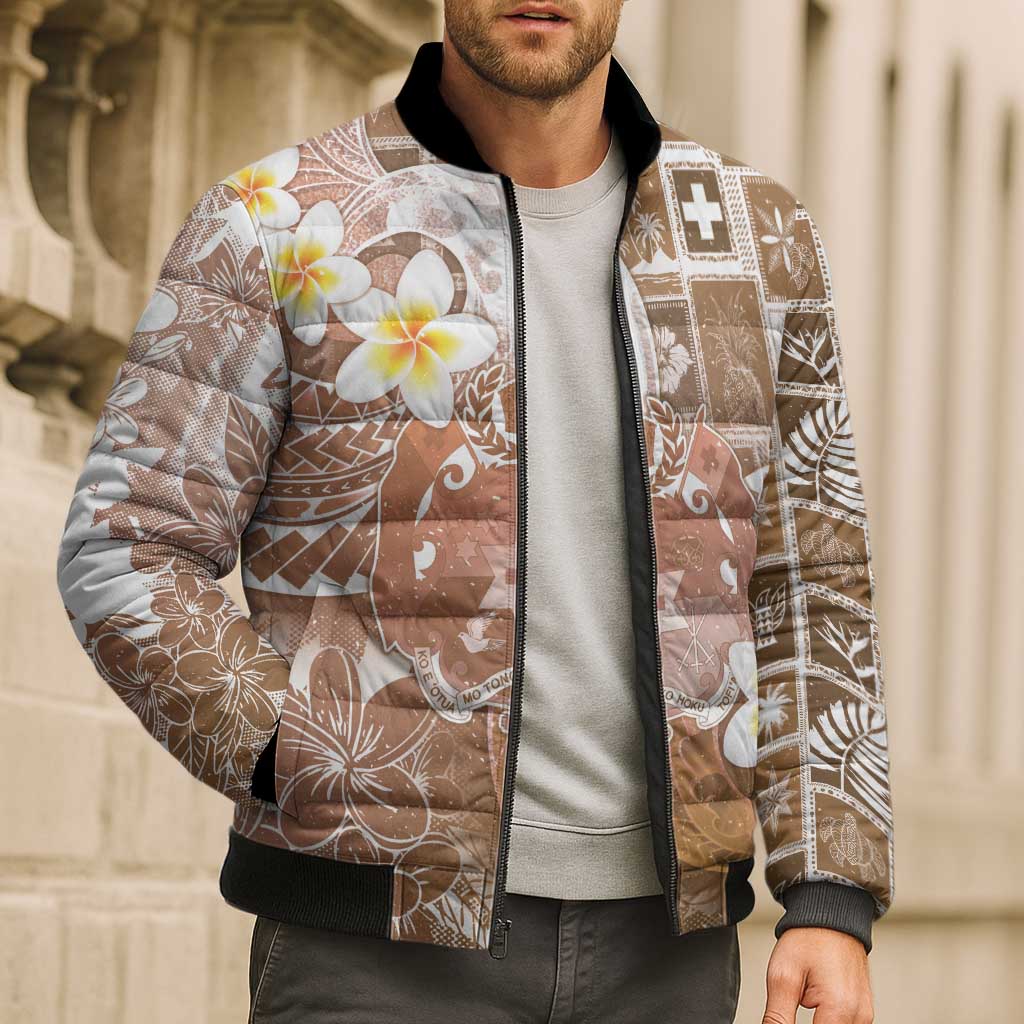 Tonga Christmas Bomber Puffer Jacket Kilisimasi Fiefia Retro Style Brown - Polynesian Pride