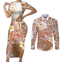 Tonga Christmas Couples Matching Short Sleeve Bodycon Dress and Long Sleeve Button Shirt Kilisimasi Fiefia Retro Style Brown - Polynesian Pride
