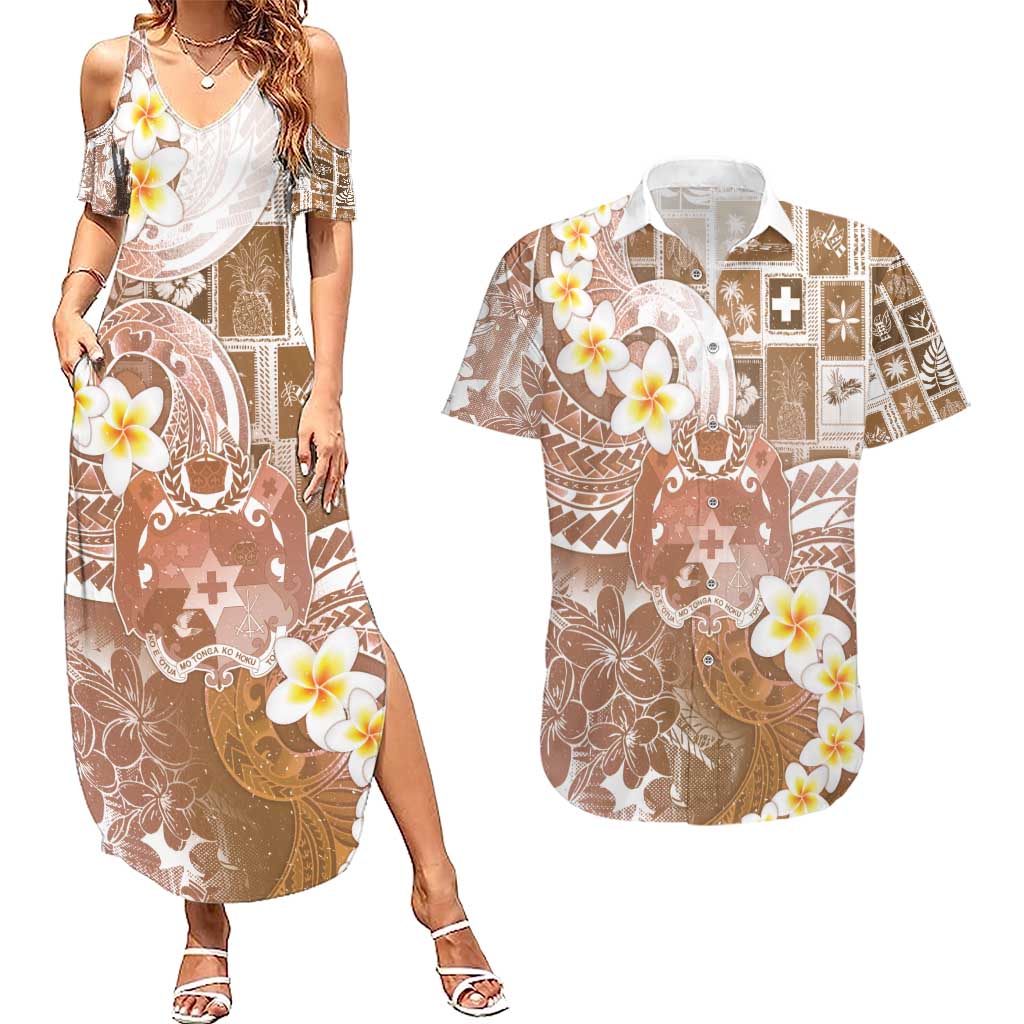 Tonga Christmas Couples Matching Summer Maxi Dress and Hawaiian Shirt Kilisimasi Fiefia Retro Style Brown - Polynesian Pride