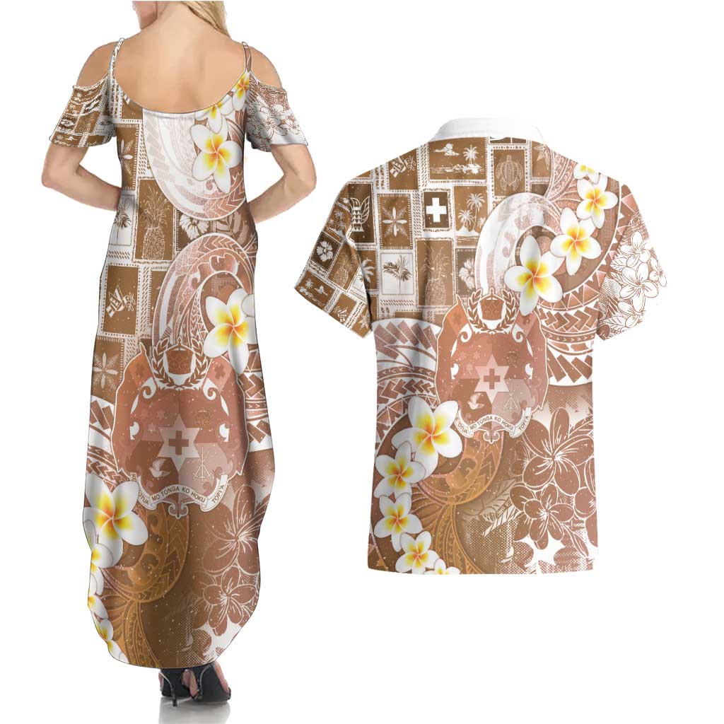 Tonga Christmas Couples Matching Summer Maxi Dress and Hawaiian Shirt Kilisimasi Fiefia Retro Style Brown - Polynesian Pride