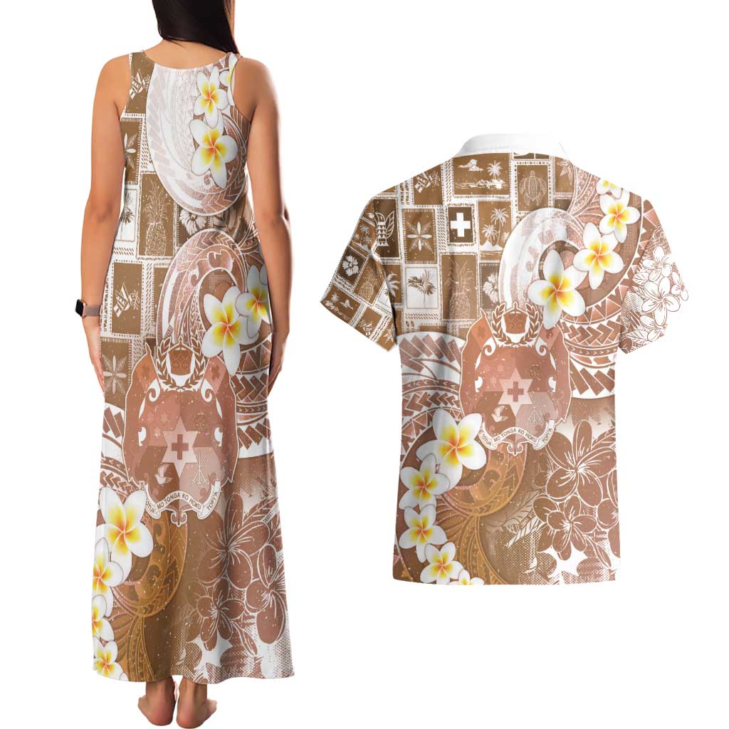 Tonga Christmas Couples Matching Tank Maxi Dress and Hawaiian Shirt Kilisimasi Fiefia Retro Style Brown - Polynesian Pride