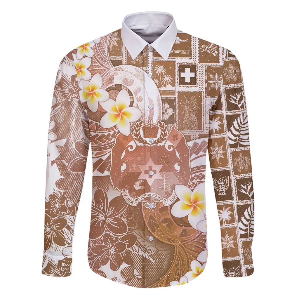 Tonga Christmas Family Matching Long Sleeve Bodycon Dress and Hawaiian Shirt Kilisimasi Fiefia Retro Style Brown - Polynesian Pride