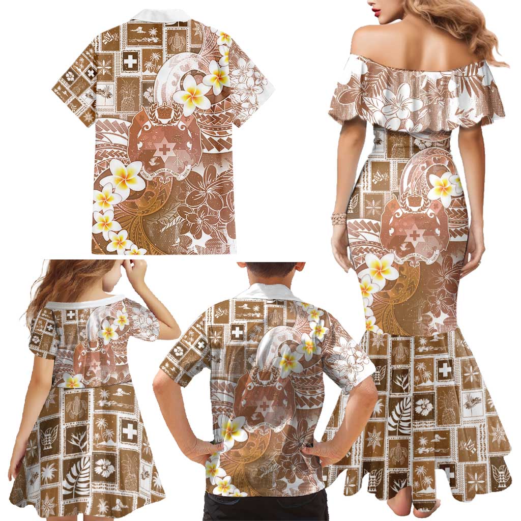 Tonga Christmas Family Matching Mermaid Dress and Hawaiian Shirt Kilisimasi Fiefia Retro Style Brown - Polynesian Pride