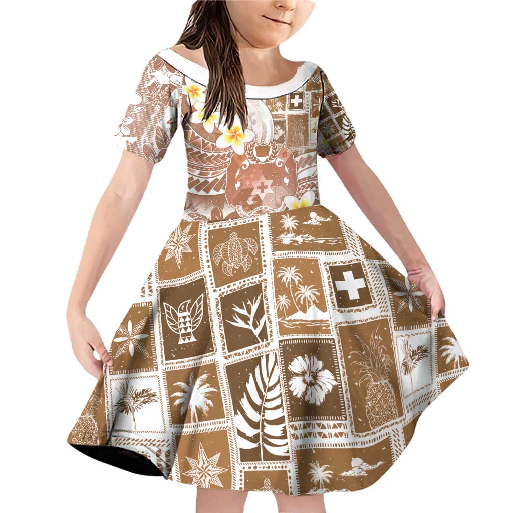 Tonga Christmas Family Matching Off Shoulder Short Dress and Hawaiian Shirt Kilisimasi Fiefia Retro Style Brown - Polynesian Pride