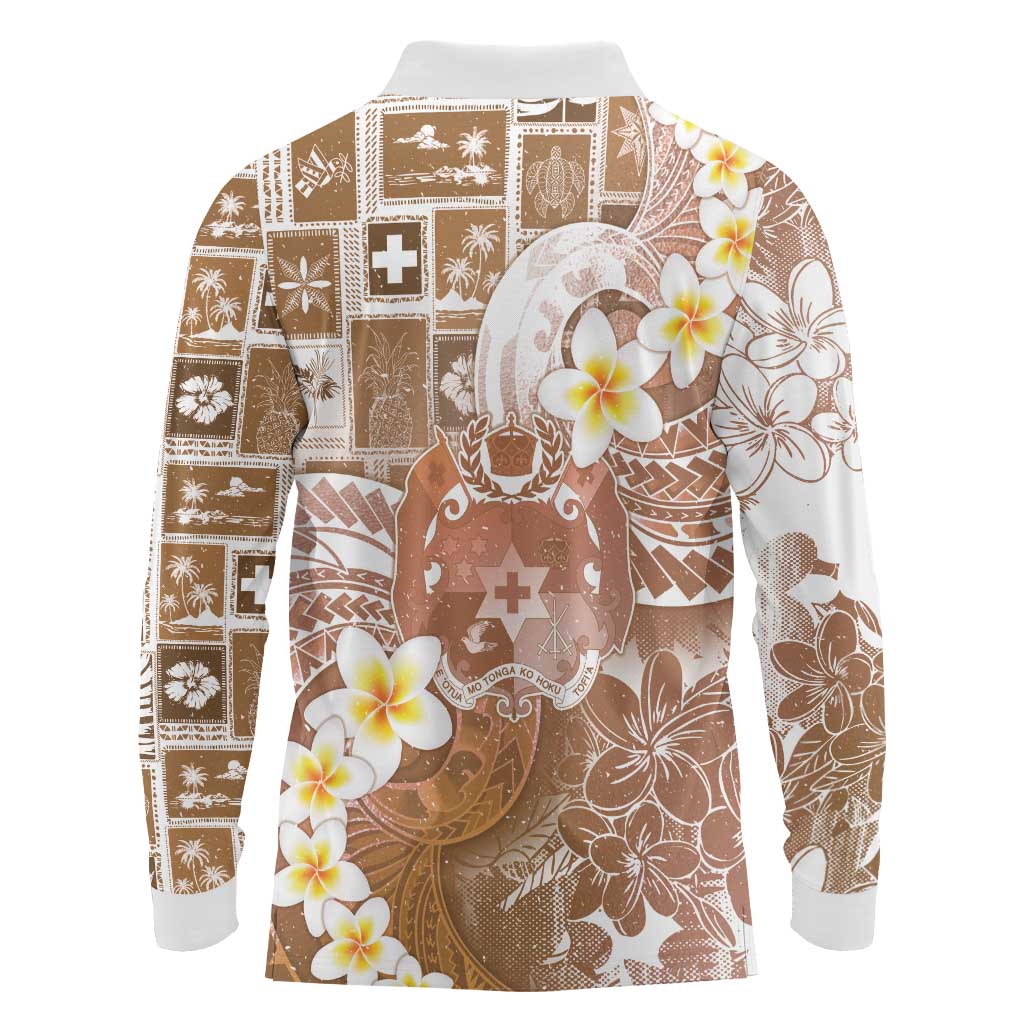 Tonga Christmas Long Sleeve Polo Shirt Kilisimasi Fiefia Retro Style Brown - Polynesian Pride