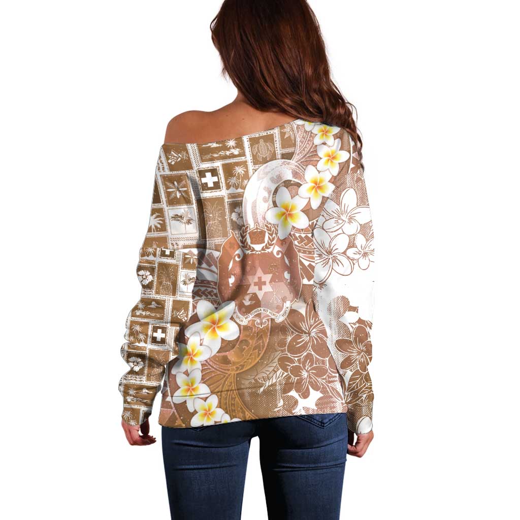 Tonga Christmas Off Shoulder Sweater Kilisimasi Fiefia Retro Style Brown - Polynesian Pride