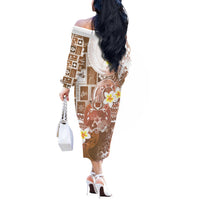 Tonga Christmas Off The Shoulder Long Sleeve Dress Kilisimasi Fiefia Retro Style Brown - Polynesian Pride