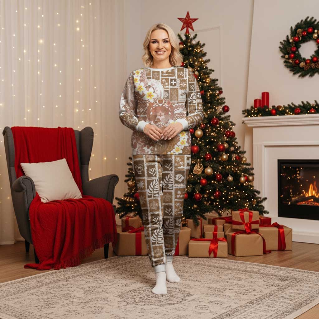 Tonga Christmas Pajama Set Kilisimasi Fiefia Retro Style Brown - Polynesian Pride