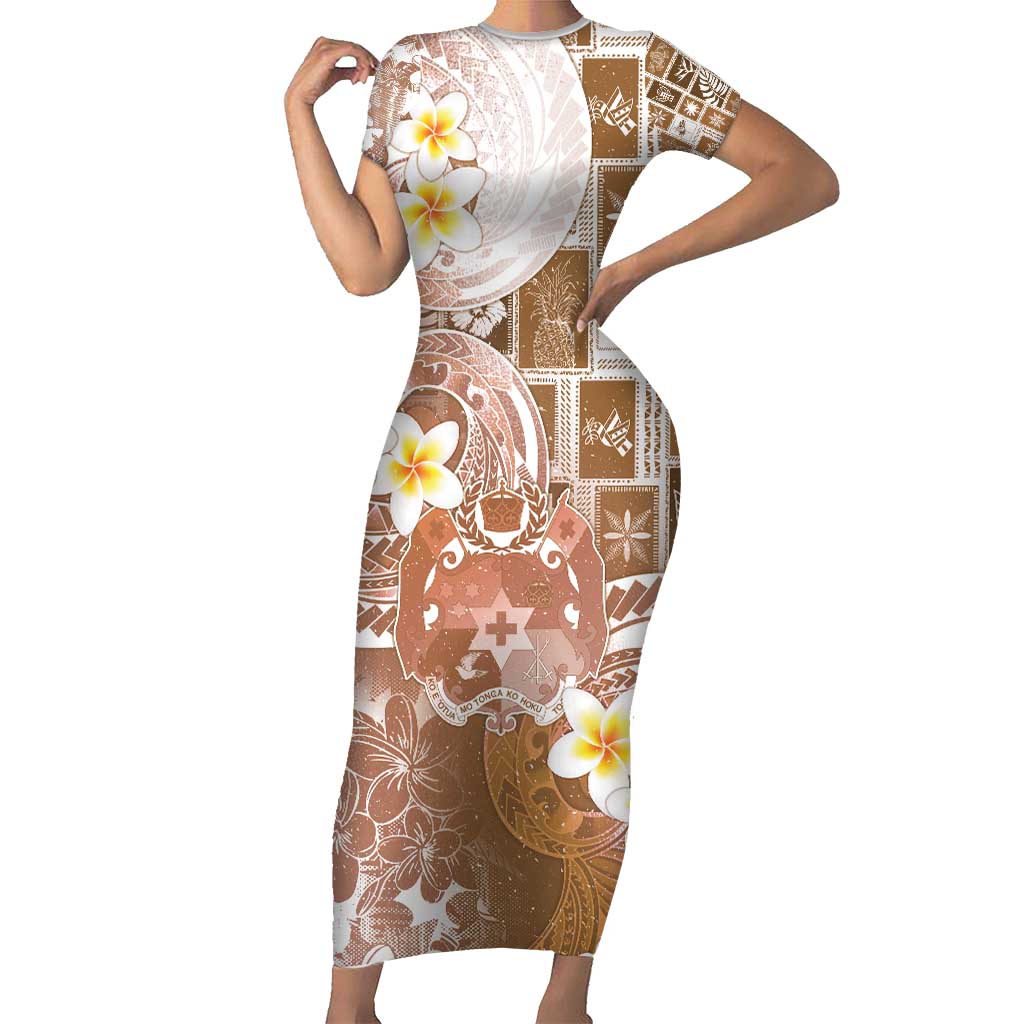 Tonga Christmas Short Sleeve Bodycon Dress Kilisimasi Fiefia Retro Style Brown - Polynesian Pride