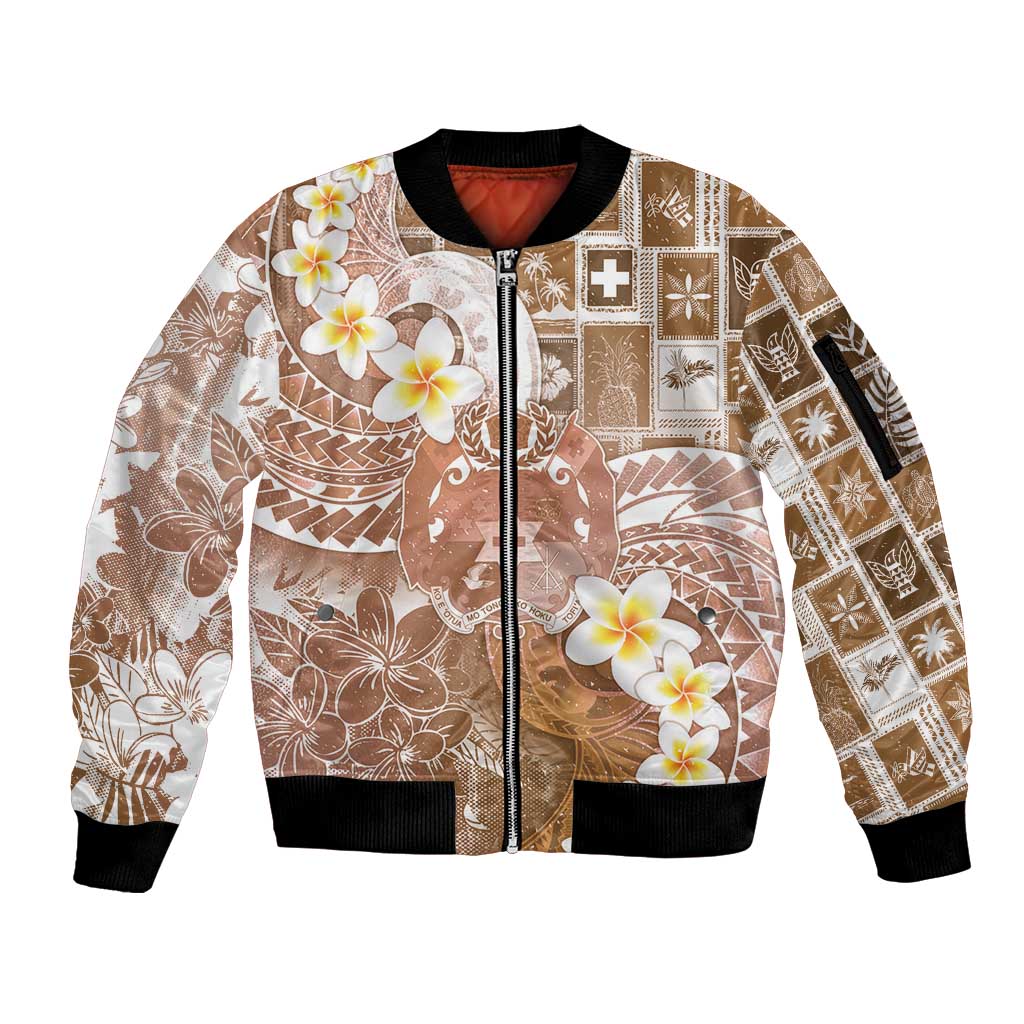 Tonga Christmas Sleeve Zip Bomber Jacket Kilisimasi Fiefia Retro Style Brown - Polynesian Pride