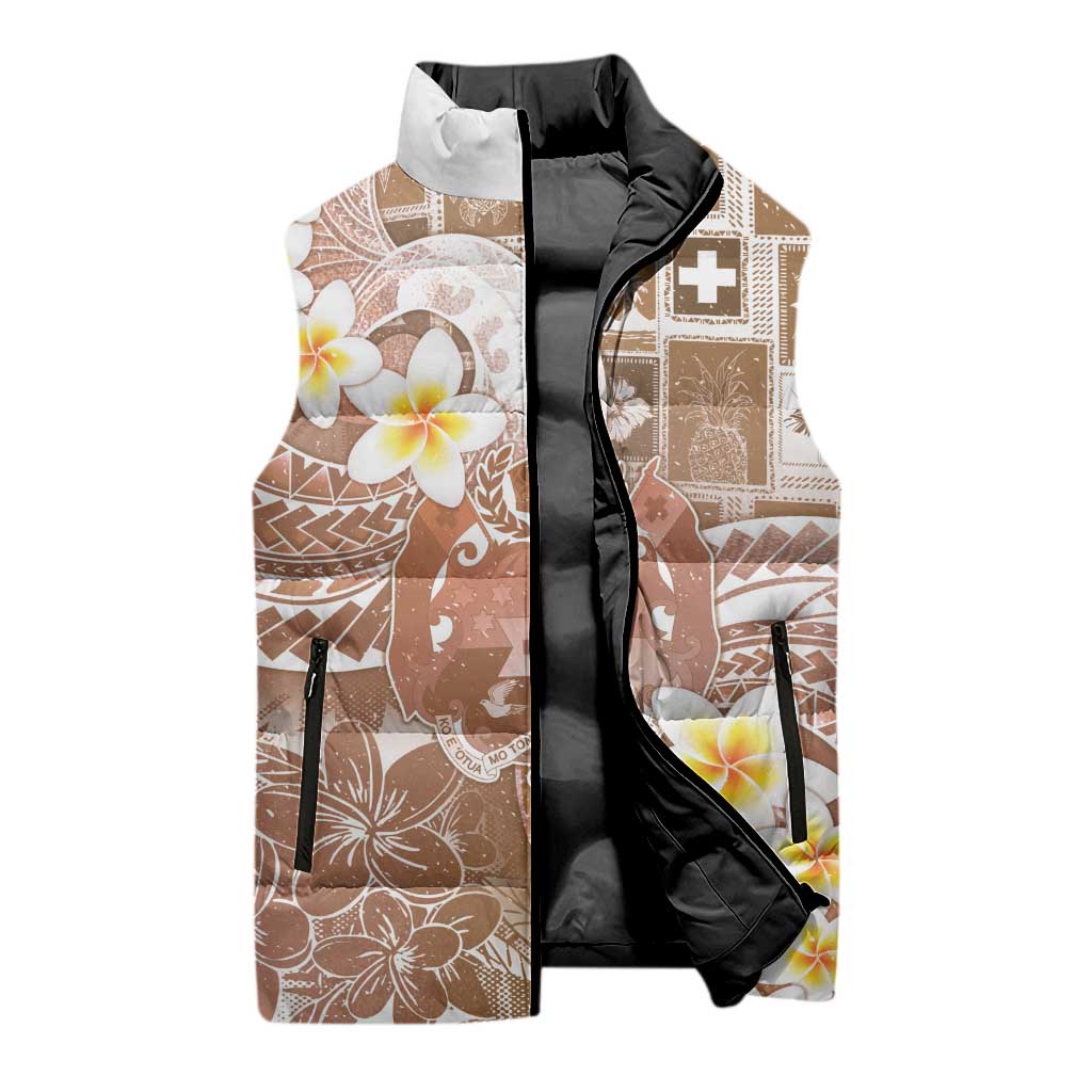 Tonga Christmas Sleeveless Puffer Jacket Kilisimasi Fiefia Retro Style Brown - Polynesian Pride