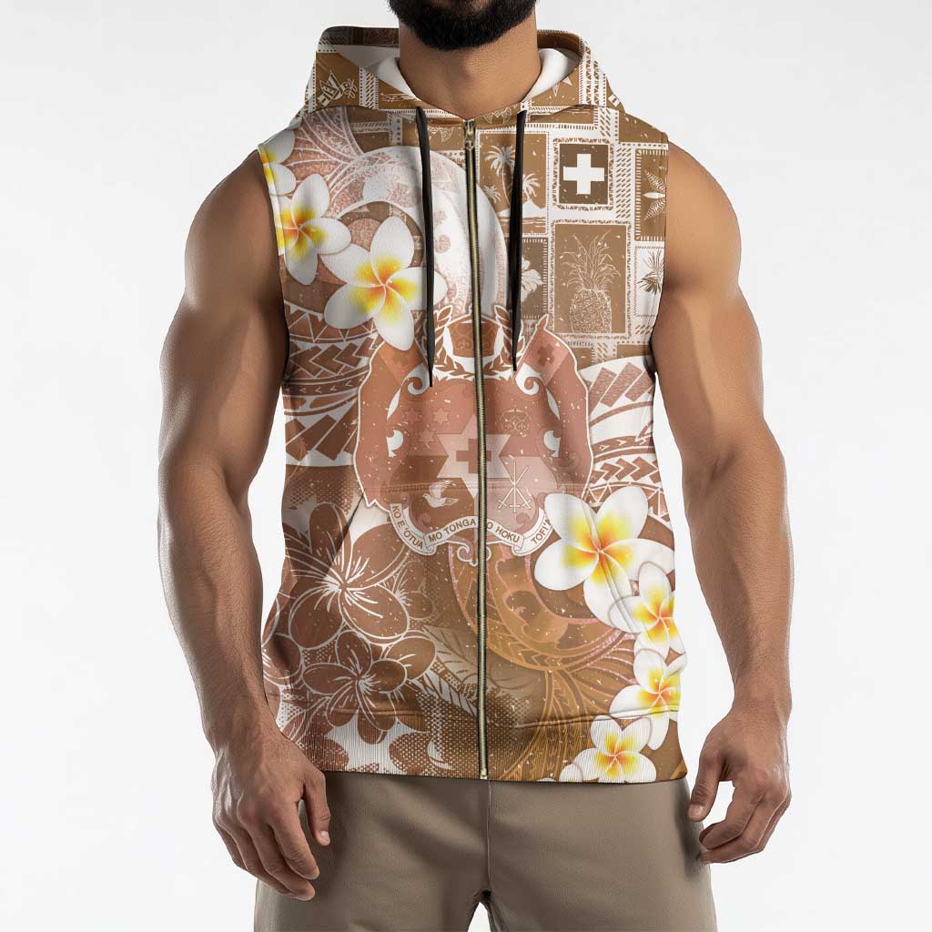 Tonga Christmas Sleeveless Zip Hoodie Kilisimasi Fiefia Retro Style Brown - Polynesian Pride