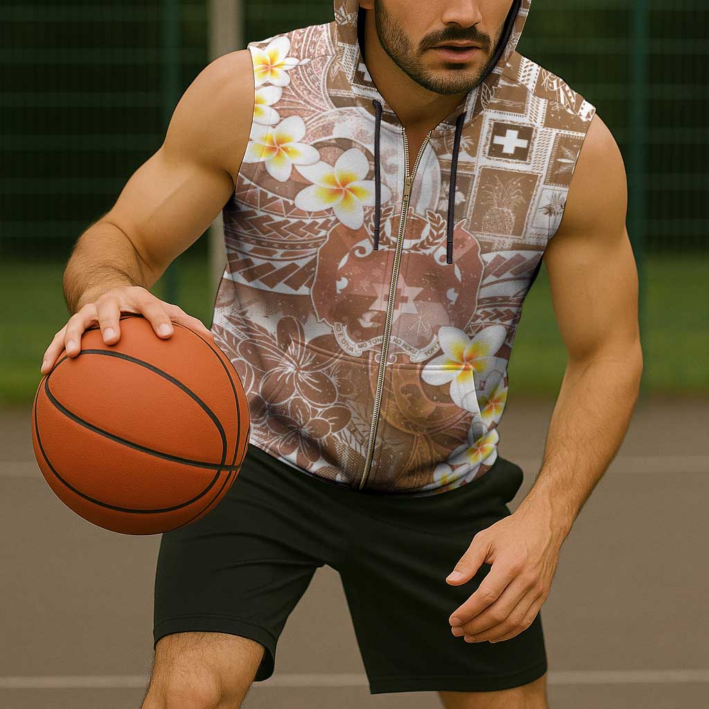 Tonga Christmas Sleeveless Zip Hoodie Kilisimasi Fiefia Retro Style Brown - Polynesian Pride