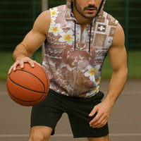 Tonga Christmas Sleeveless Zip Hoodie Kilisimasi Fiefia Retro Style Brown - Polynesian Pride