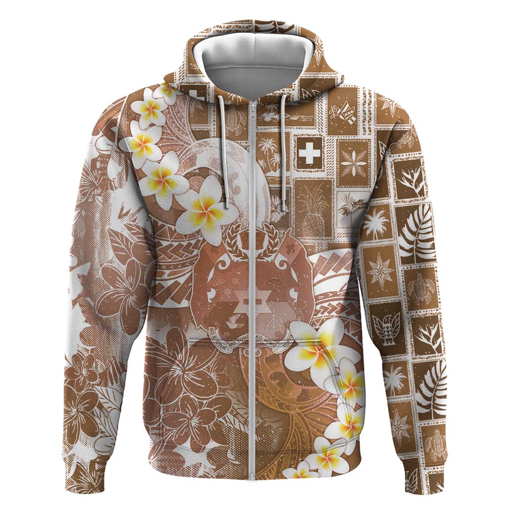 Tonga Christmas Zip Hoodie Kilisimasi Fiefia Retro Style Brown - Polynesian Pride