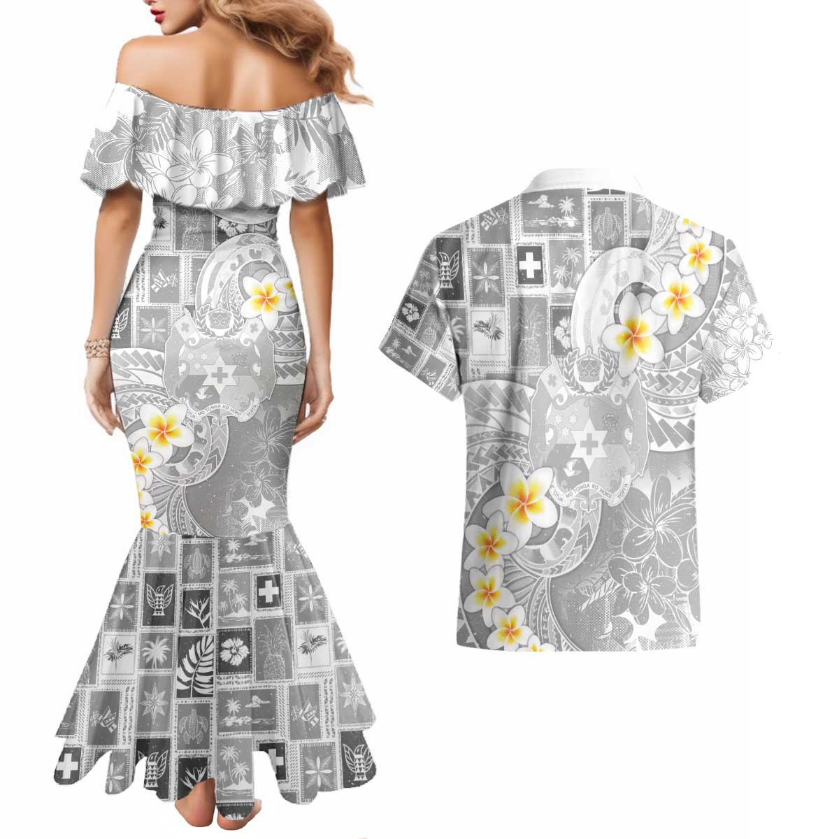 Tonga Christmas Couples Matching Mermaid Dress and Hawaiian Shirt Kilisimasi Fiefia Retro Style White - Polynesian Pride
