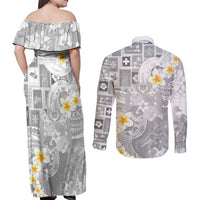 Tonga Christmas Couples Matching Off Shoulder Maxi Dress and Long Sleeve Button Shirt Kilisimasi Fiefia Retro Style White - Polynesian Pride