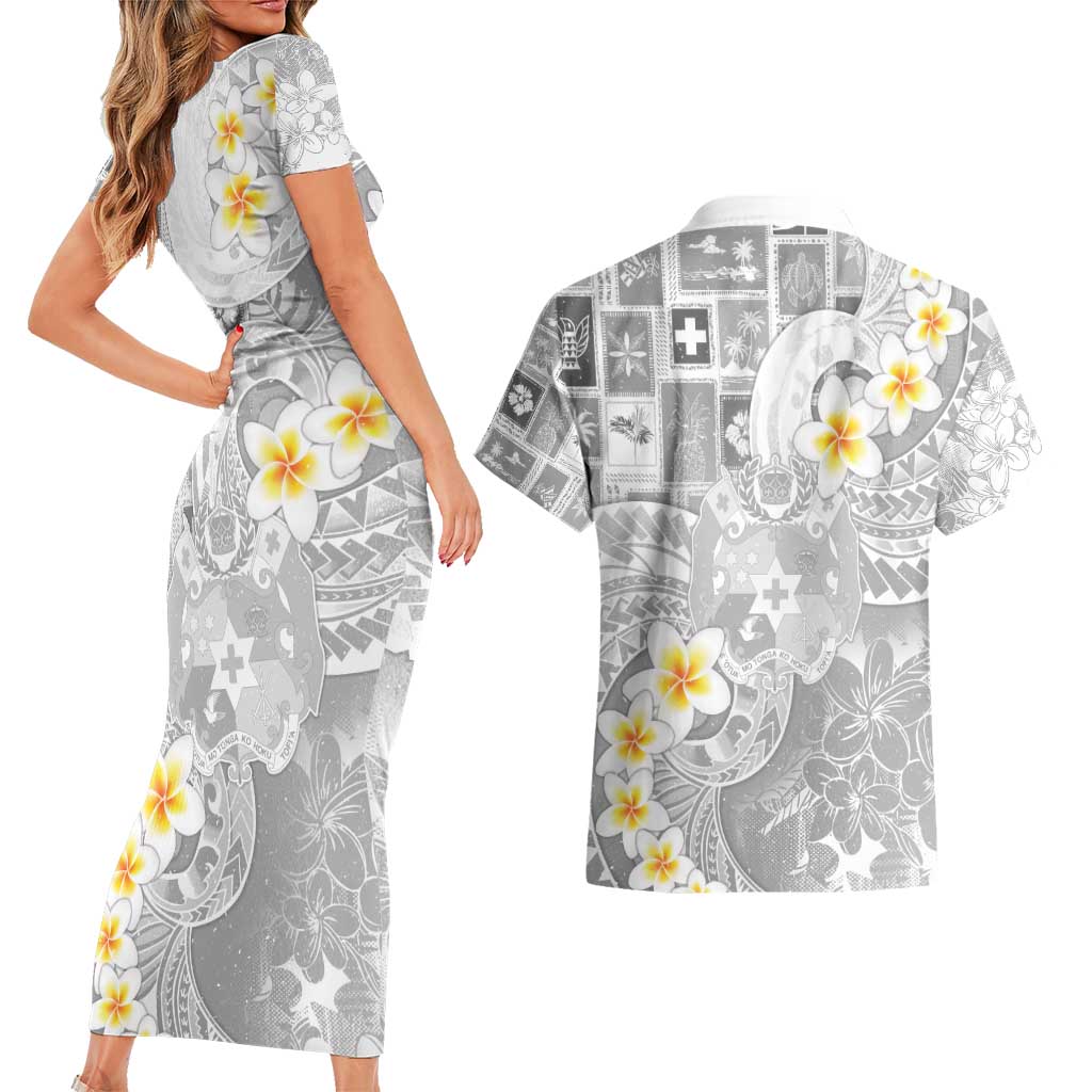 Tonga Christmas Couples Matching Short Sleeve Bodycon Dress and Hawaiian Shirt Kilisimasi Fiefia Retro Style White - Polynesian Pride