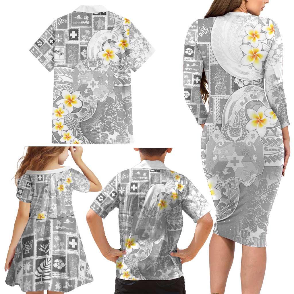 Tonga Christmas Family Matching Long Sleeve Bodycon Dress and Hawaiian Shirt Kilisimasi Fiefia Retro Style White - Polynesian Pride