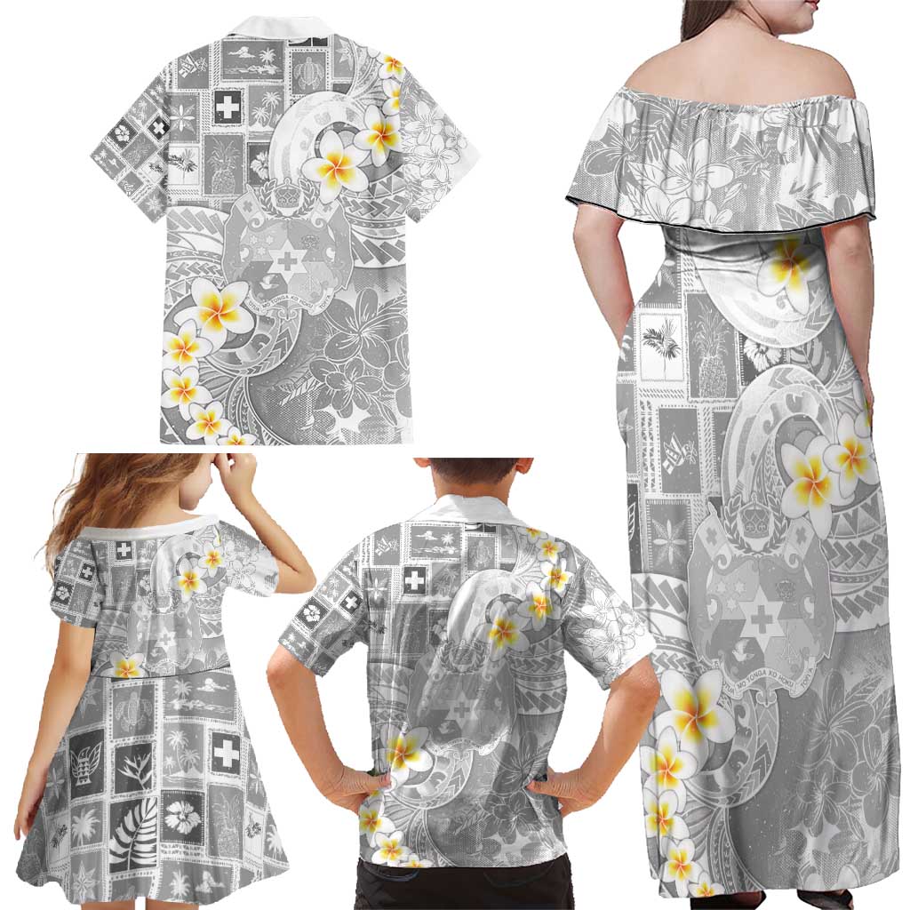 Tonga Christmas Family Matching Off Shoulder Maxi Dress and Hawaiian Shirt Kilisimasi Fiefia Retro Style White - Polynesian Pride